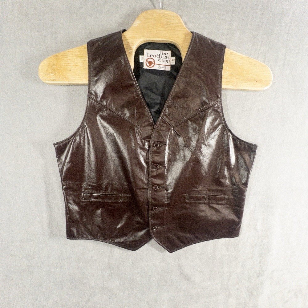 Vtg 1970s Sears The Leather Shop Western Vest Mens‎ 44 Made In USA